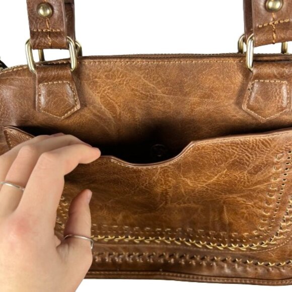 Madison West Womens Distressed Vegan Leather Shoulder Bag Brown Western Boho - Picture 6 of 11